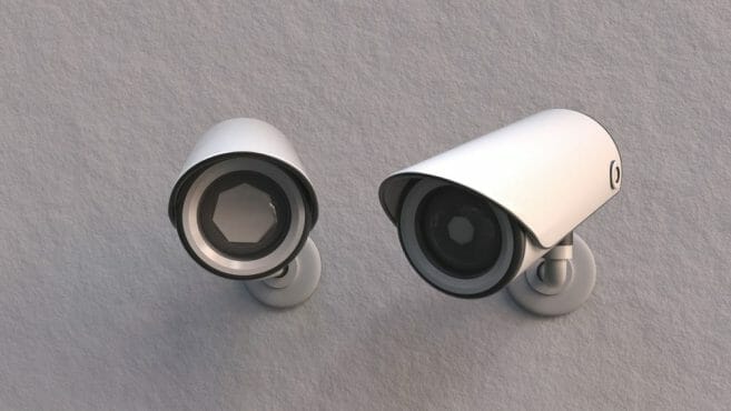 CCTV or video surveillance cameras on the wall