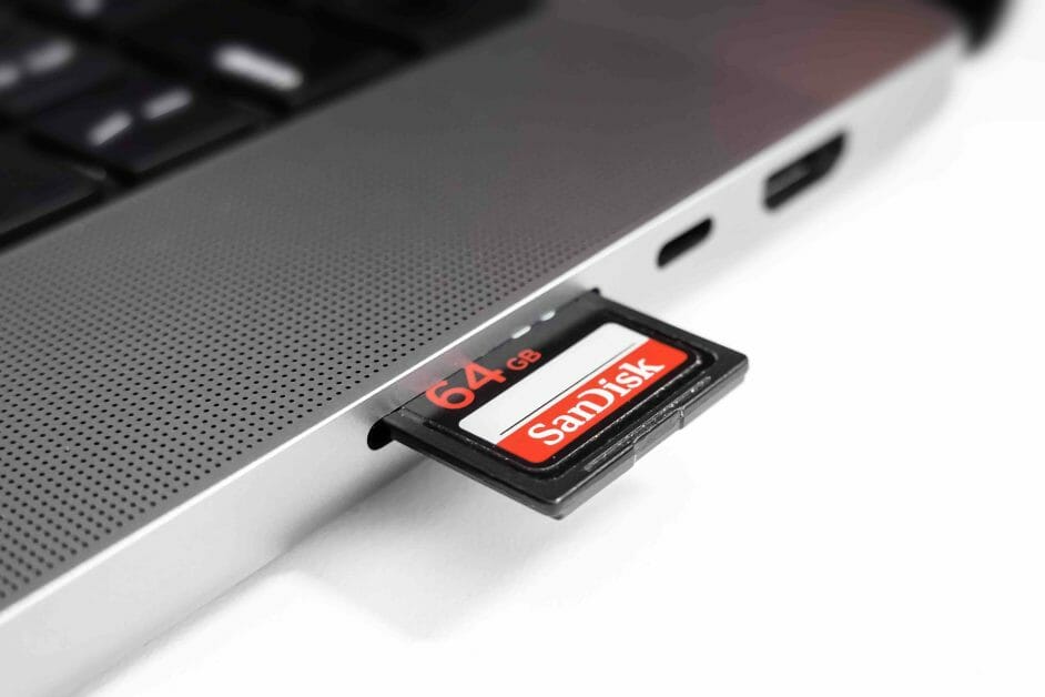 sd card on in a laptop's sd card slot
