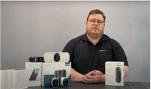 man explaining about arlo security camera products
